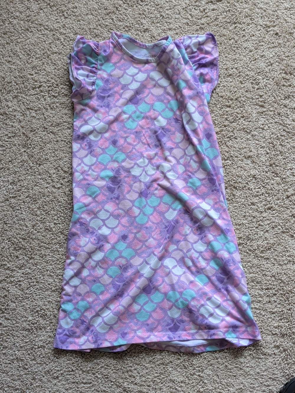 Cuddl Duds Girls Purple Pink Mint Mermaid Print Nightgown